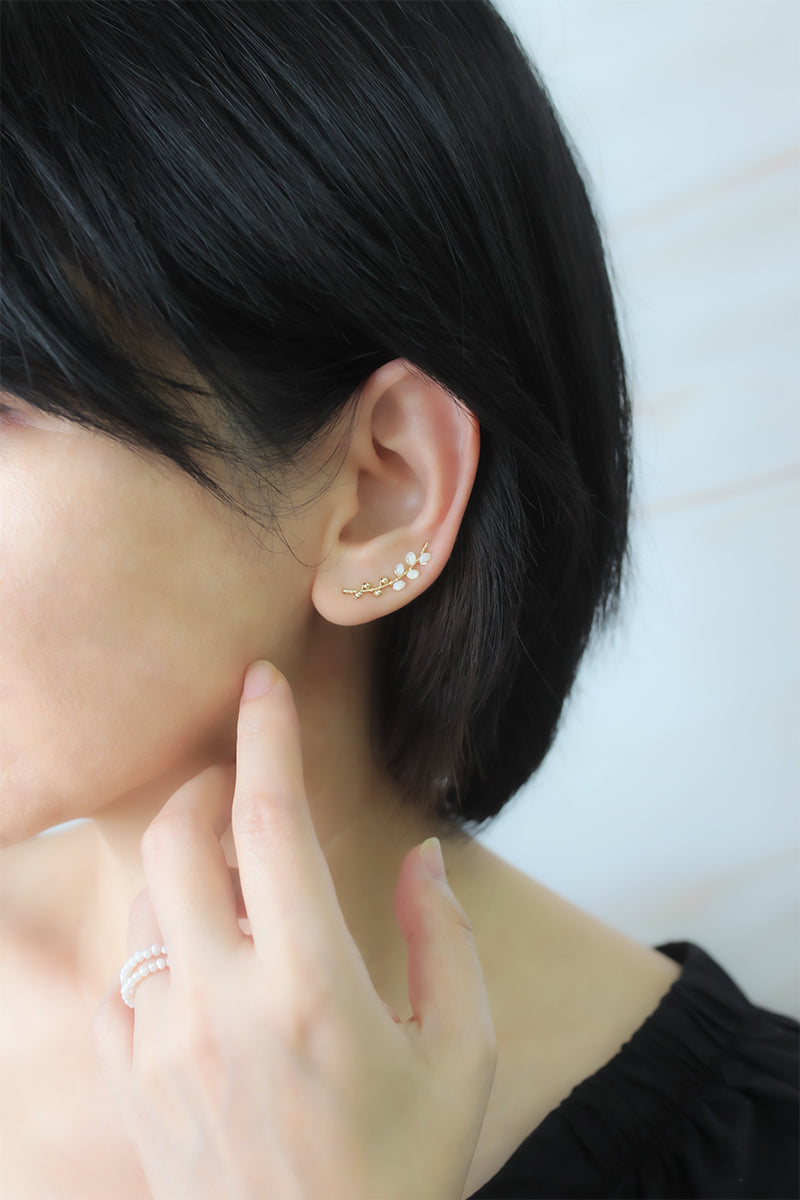 天然珠貝桂冠14KGF耳環耳夾 兩用款 珍珠耳骨夾