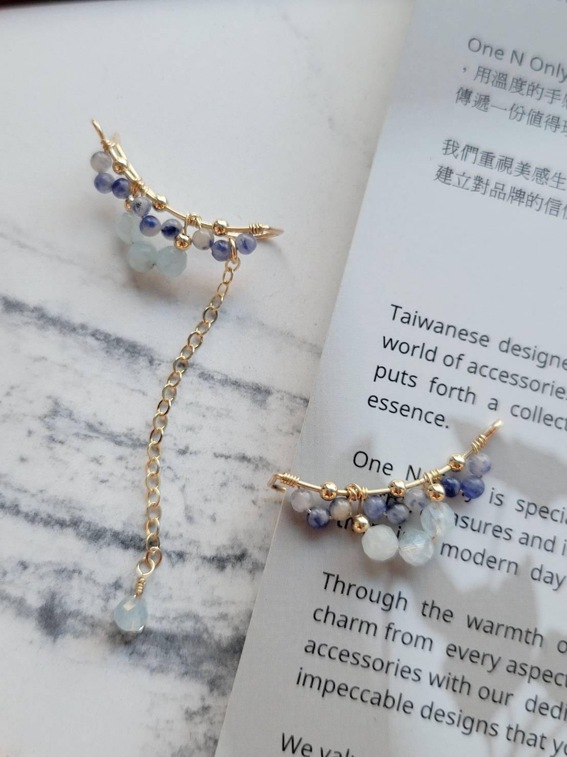 四季女神-夏-神奧克索Auxo 藍點石/海水藍寶 耳夾耳針共用耳環