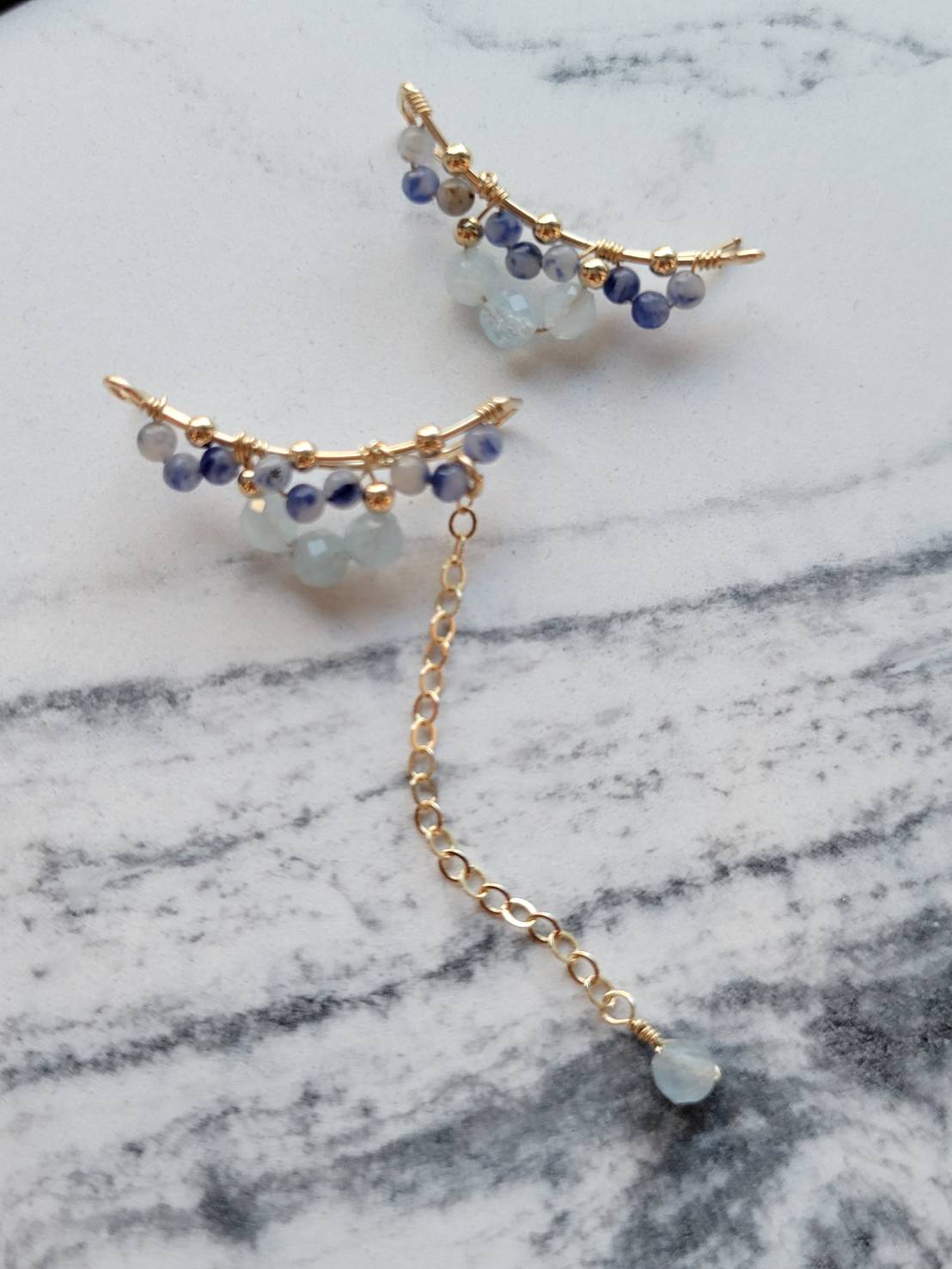 四季女神-夏-神奧克索Auxo 藍點石/海水藍寶 耳夾耳針共用耳環