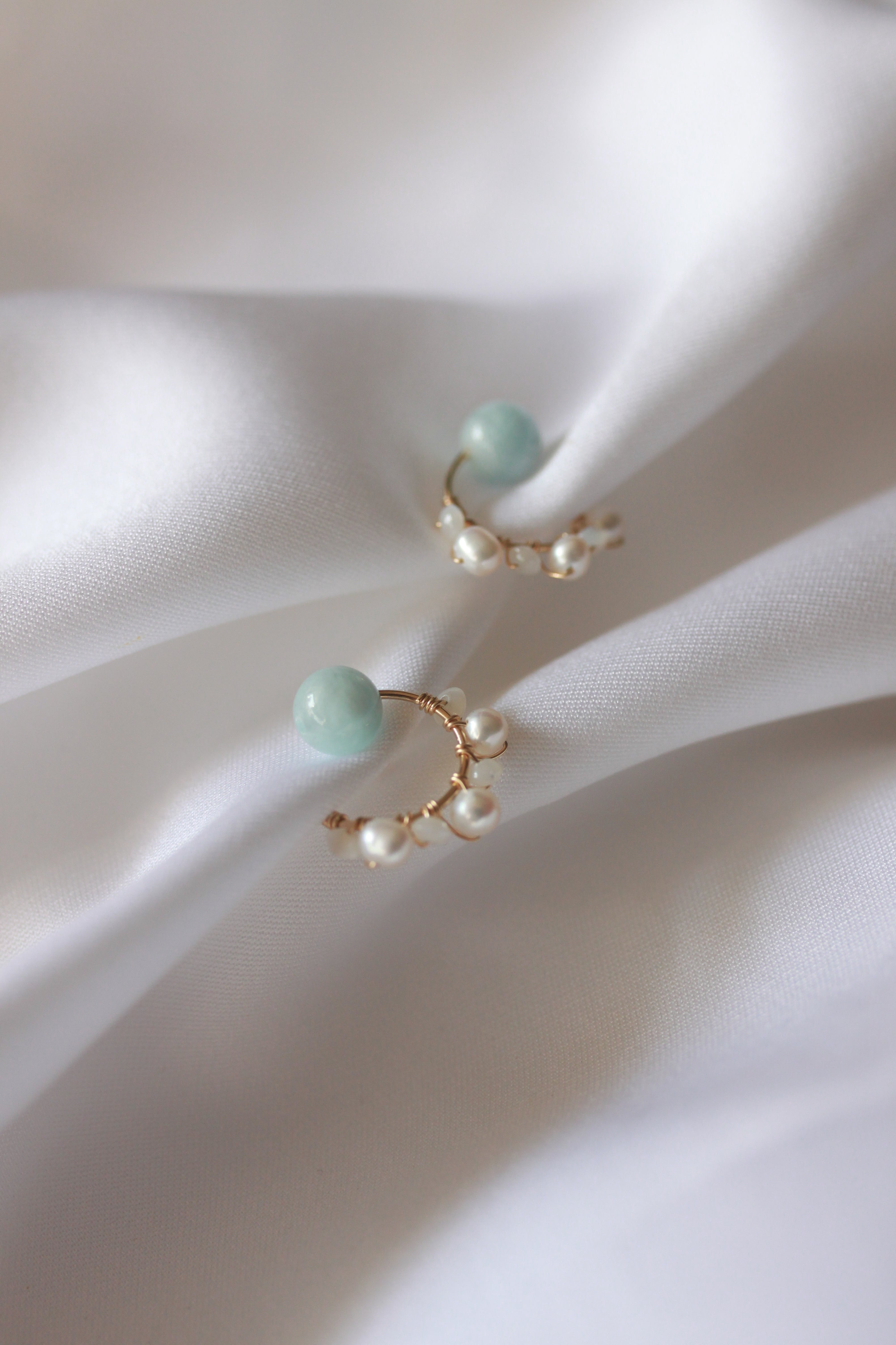 甜美派-海水藍寶/淡水珍珠 珠貝 耳夾耳針耳環