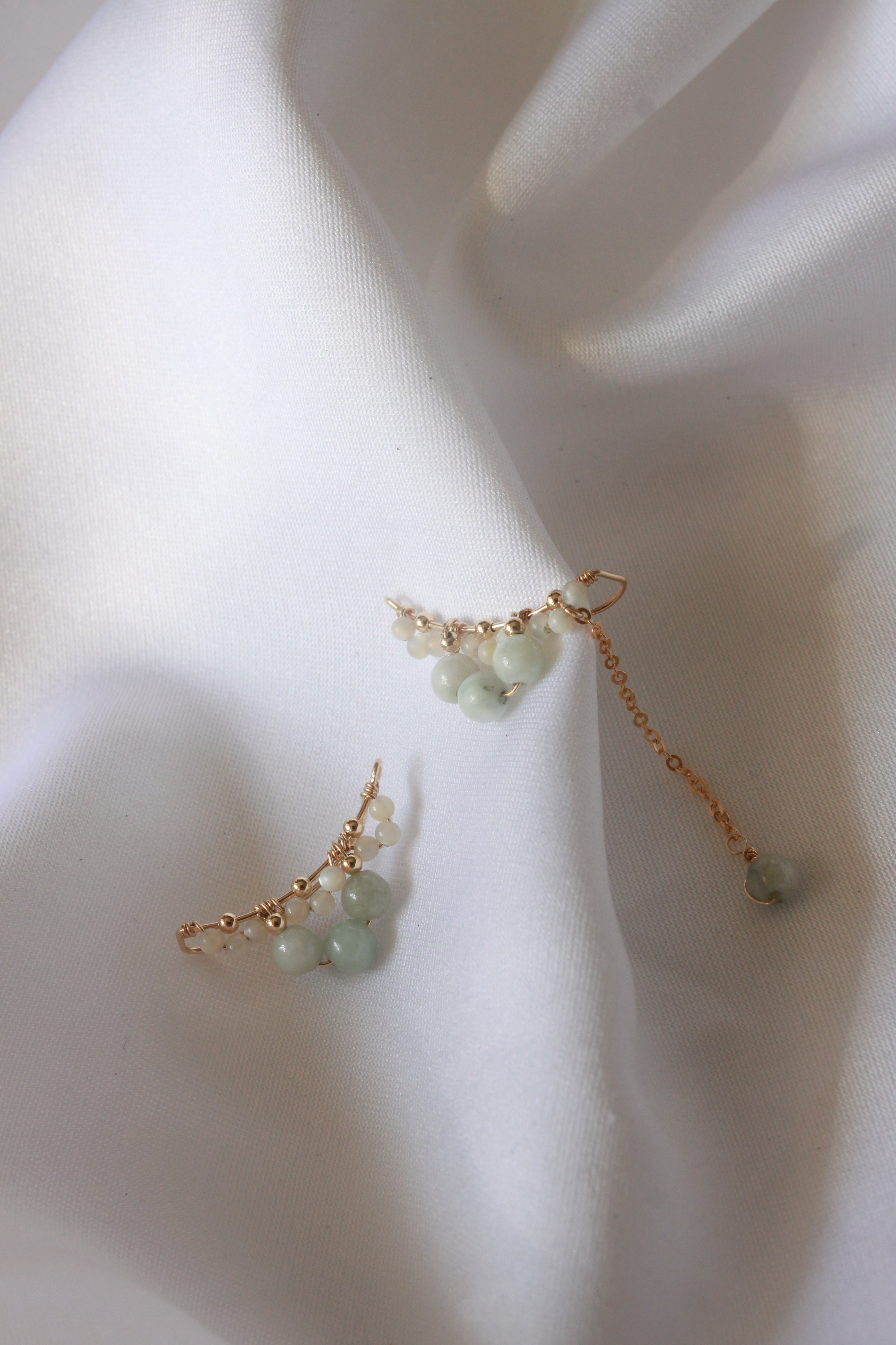 四季女神-春-波賽芬Perseph 天然緬甸翡翠不對稱耳夾耳針耳環