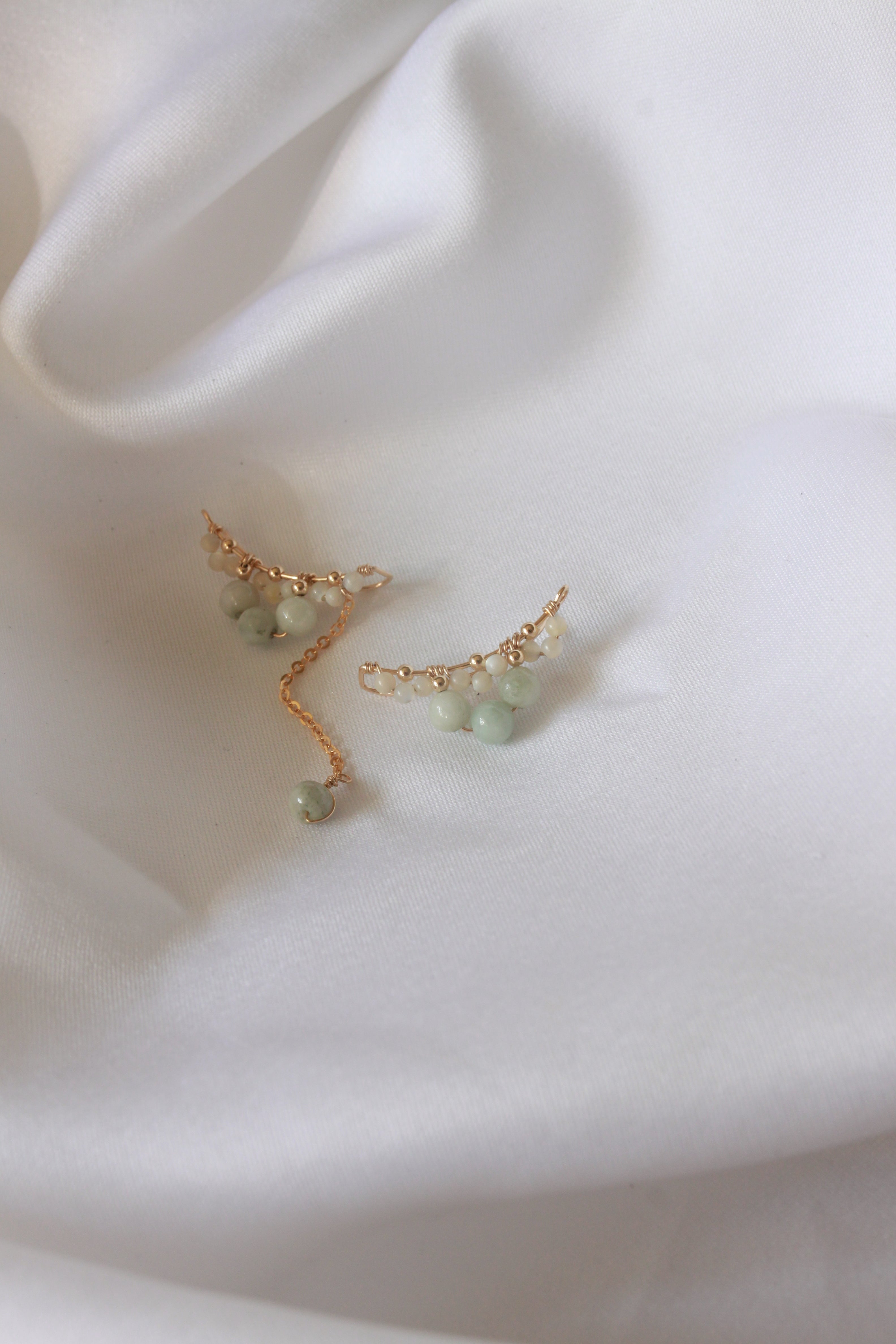 四季女神-春-波賽芬Perseph 天然緬甸翡翠不對稱耳夾耳針耳環