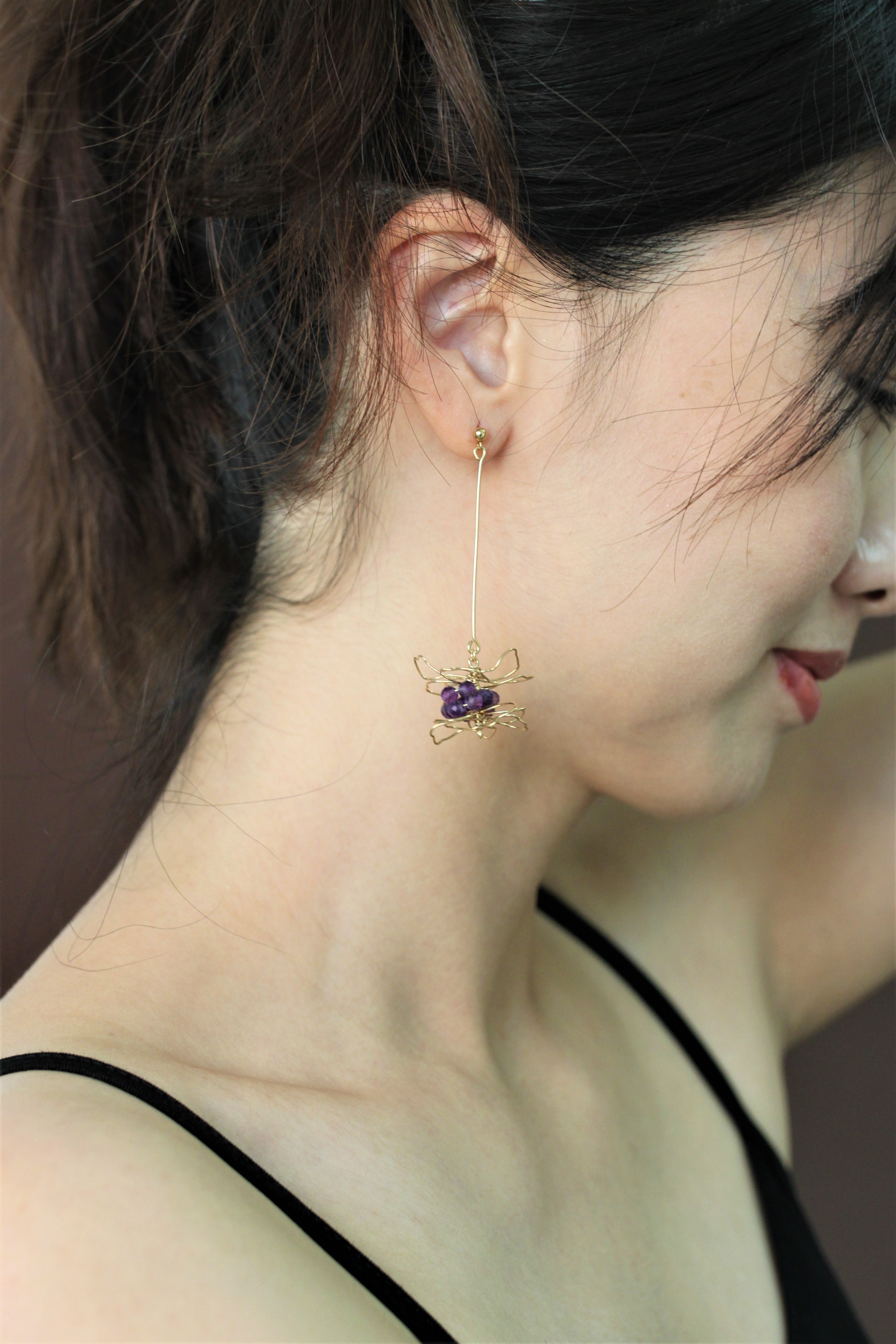 天然紫水晶耳環 花藤蔓蔓系列 14K包金耳環