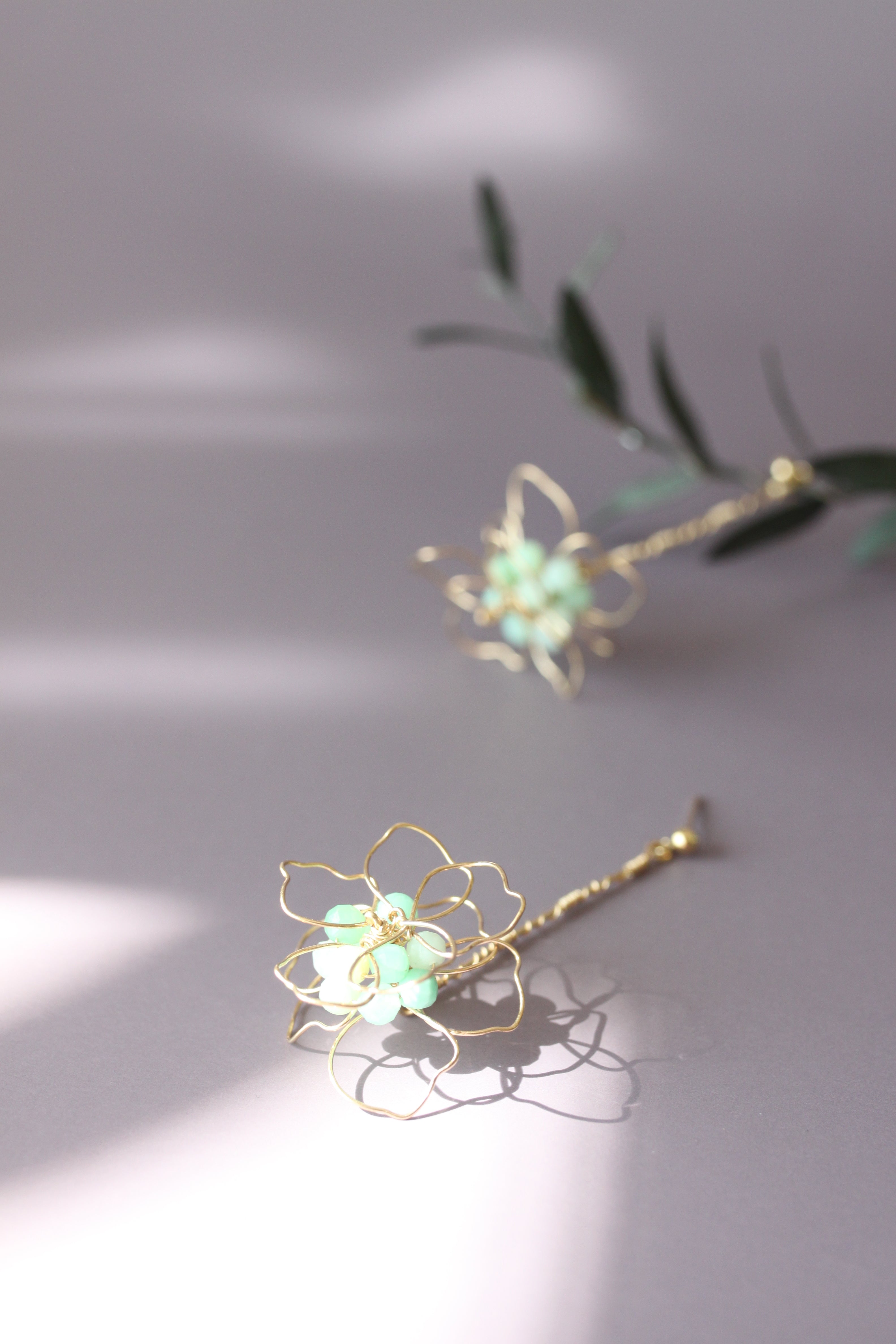 天然天河石耳環 花藤蔓蔓系列 14K包金耳環