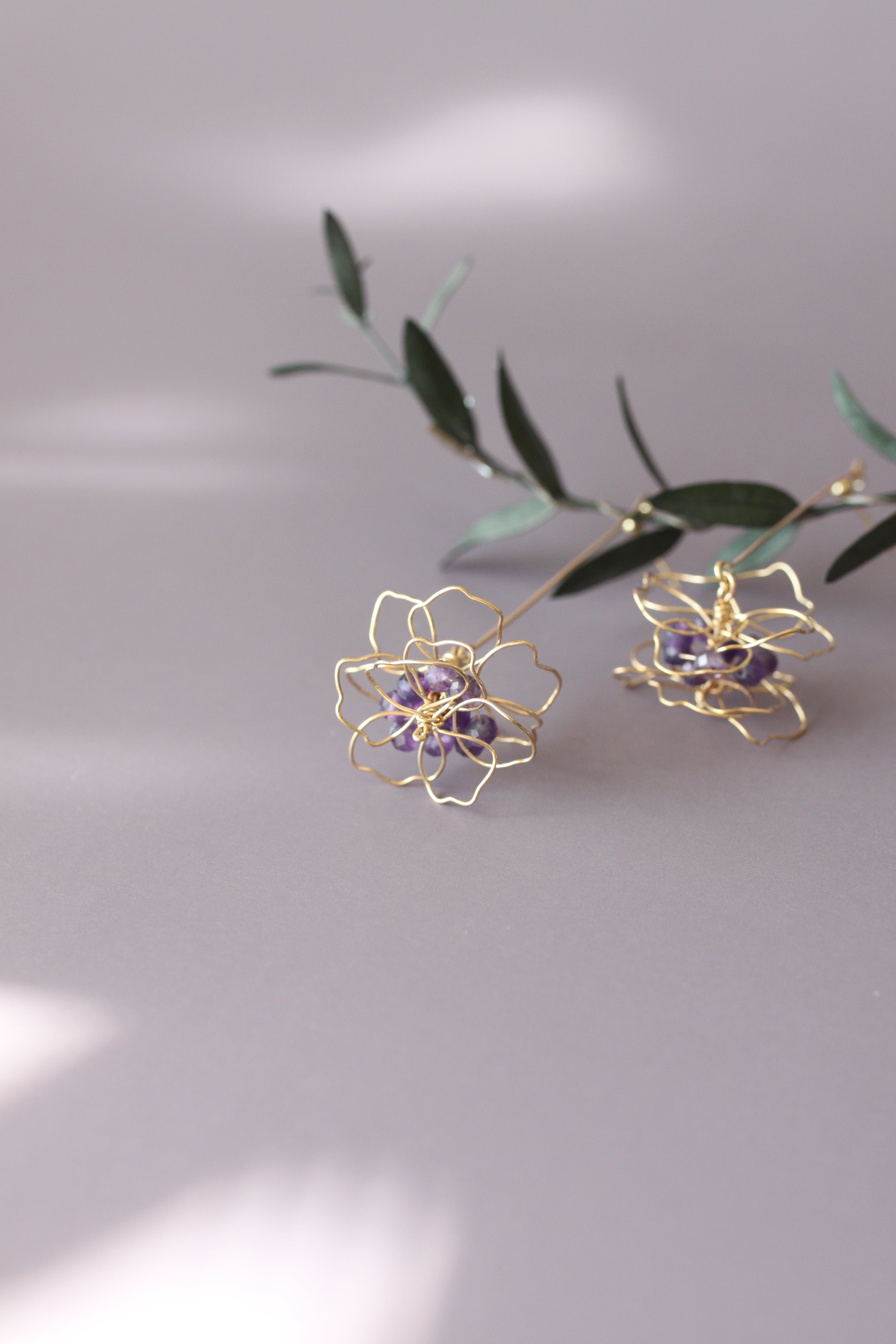 天然紫水晶耳環 花藤蔓蔓系列 14K包金耳環